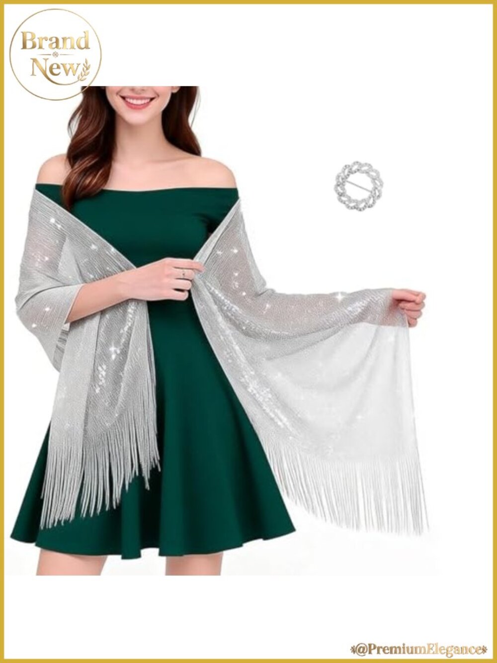 Sparkly Shawl Wrap with Scarf Ring Evening Bridal Shrug Scarf